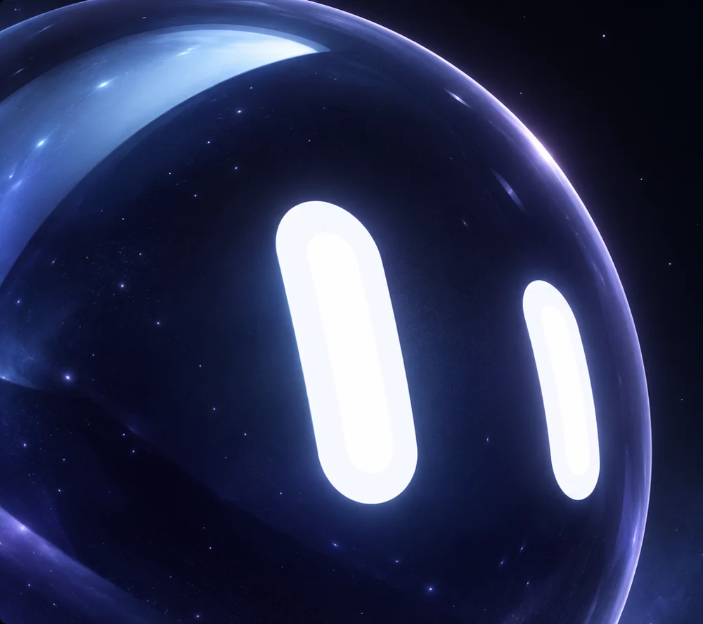 Her: a glass ball with two glowing eyes
